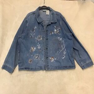 White Stag Women's Denim Flower Embroidery Jacket Size XL